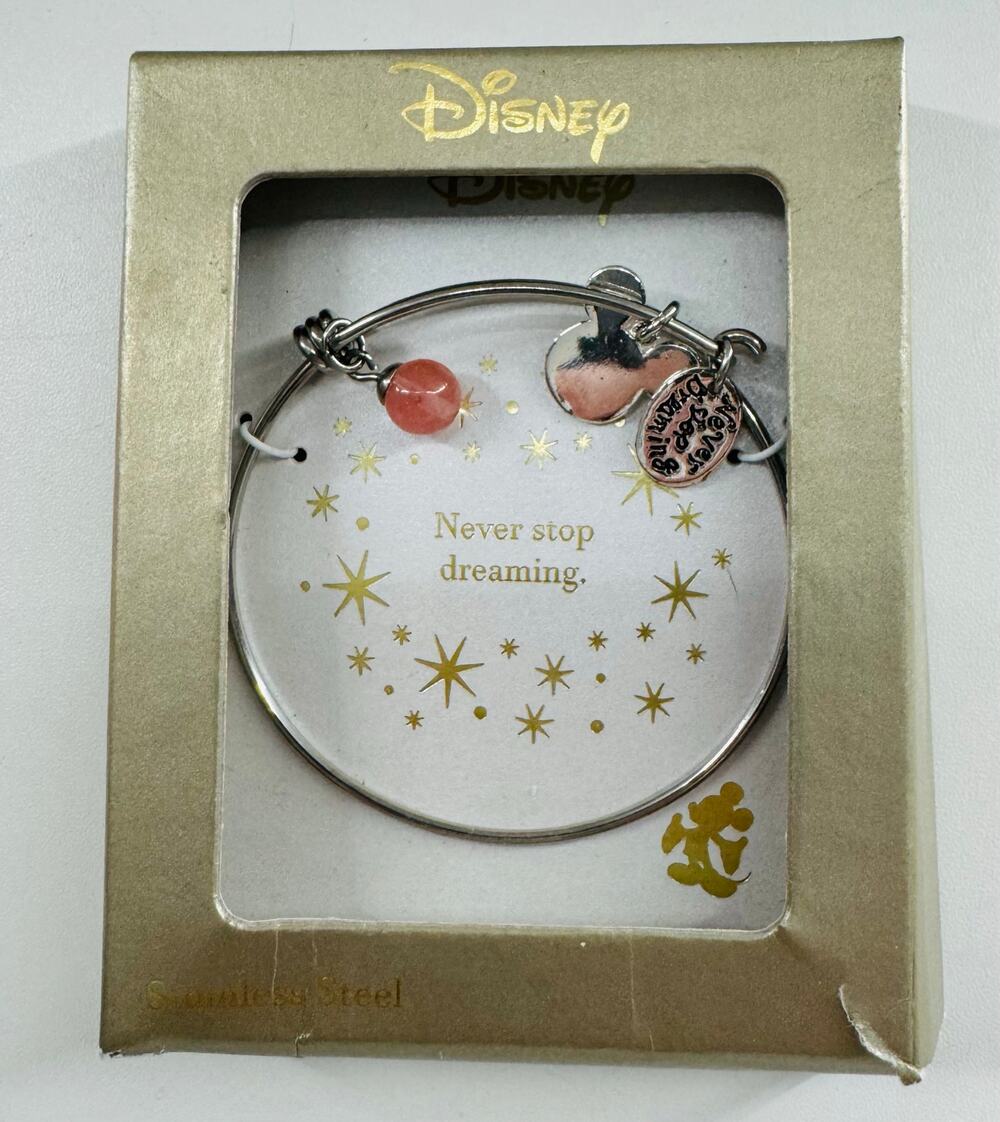 Disney Mickey Mouse Bangle Bracelet One Size Silver NEW Never Stop Dreaming
